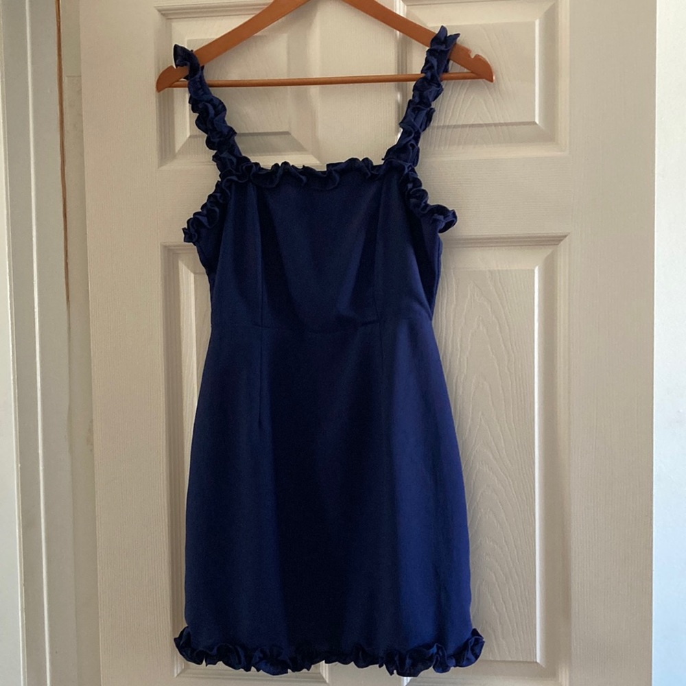 Blue Ruffle Dress Revolve - brand: super down